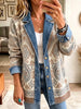 Retro Ethnic Pattern Art Casual Denim Patchwork Stylish Long Sleeve Coat