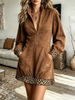 Vintage Elegant Suede Patchwork Leopard Dress