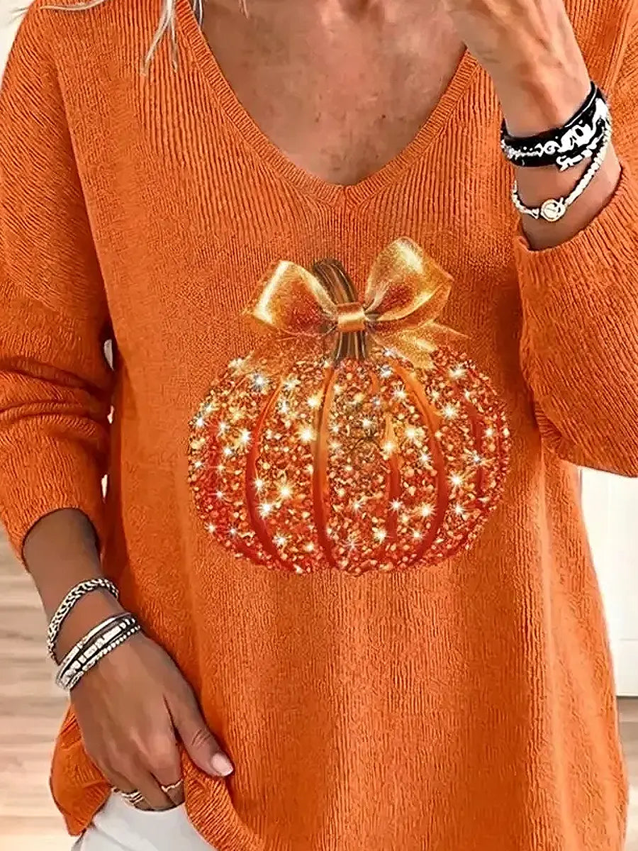 Vintage Pumpkin Pattern Knit Art Casual Stylish Long Sleeve Sweater