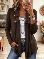 Women's Gold Button Open Front Draped Cardigan