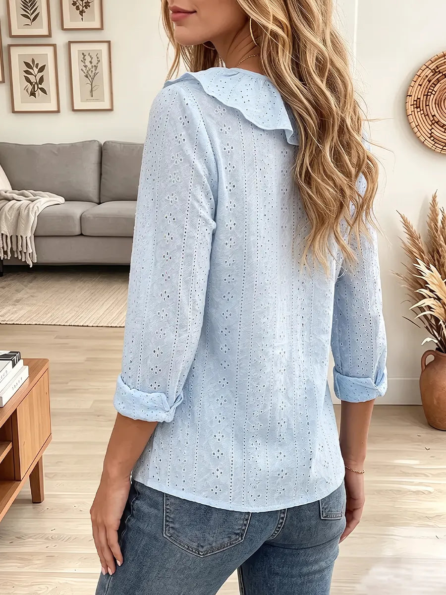 Vintage Elegant Openwork Cotton Blend Shirt
