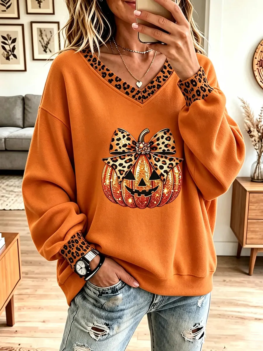 Retro Pumpkin Halloween Pattern Art Print Casual Long Sleeve Sweatshirt