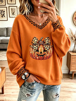 Retro Pumpkin Halloween Pattern Art Print Casual Long Sleeve Sweatshirt