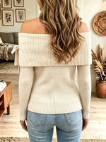 Women's Off-the-Shoulder Foldover Ribbed Knit Sweater