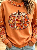Vintage Pumpkin Autumn Pattern Art Casual Stylish Long Sleeve Sweatshirt