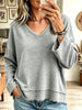 Women's Raw Hem Frayed V-Neck Pullover Sweatshirt