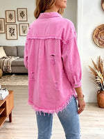 Vintage Elegant Denim Ripped Frayed Shirt Jacket