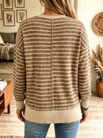 Women's Striped Drop-Shoulder Side-Slit Knit Sweater