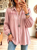 Retro Solid Color Art Casual Ruffle Stylish Long Sleeve Cotton Linen Shirt