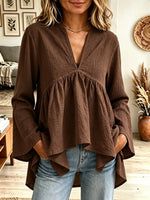 Women's V-Neck Babydoll Textured Peplum Blouse