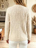 Women's Floral Applique Cable Knit Button Cardigan