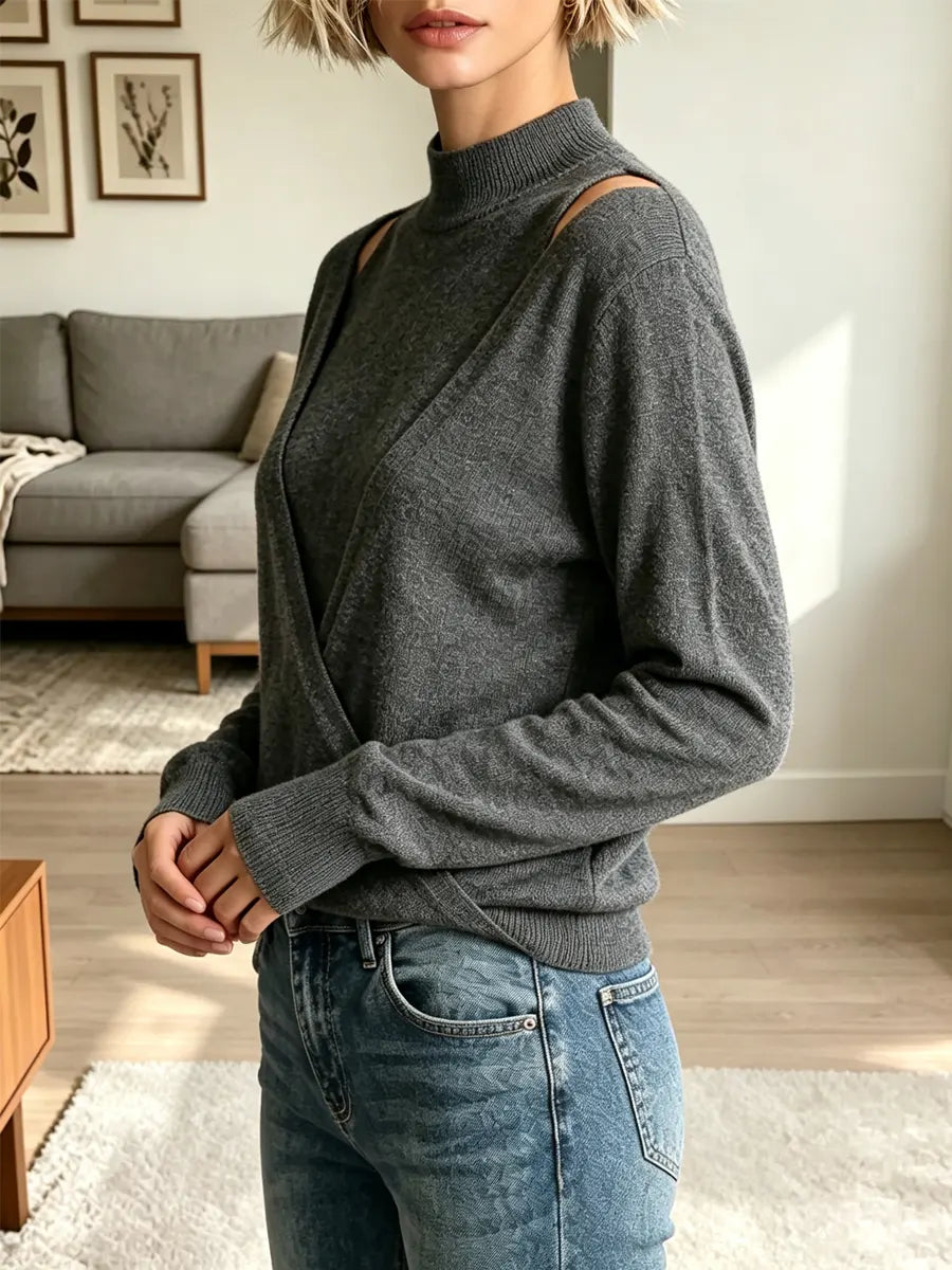Elegant Hollow Turtleneck Knit Art Casual Stylish Long Sleeve Top