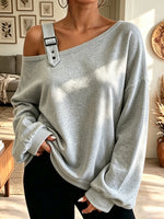 Women's One-Shoulder Buckle Strap Sweatshirt