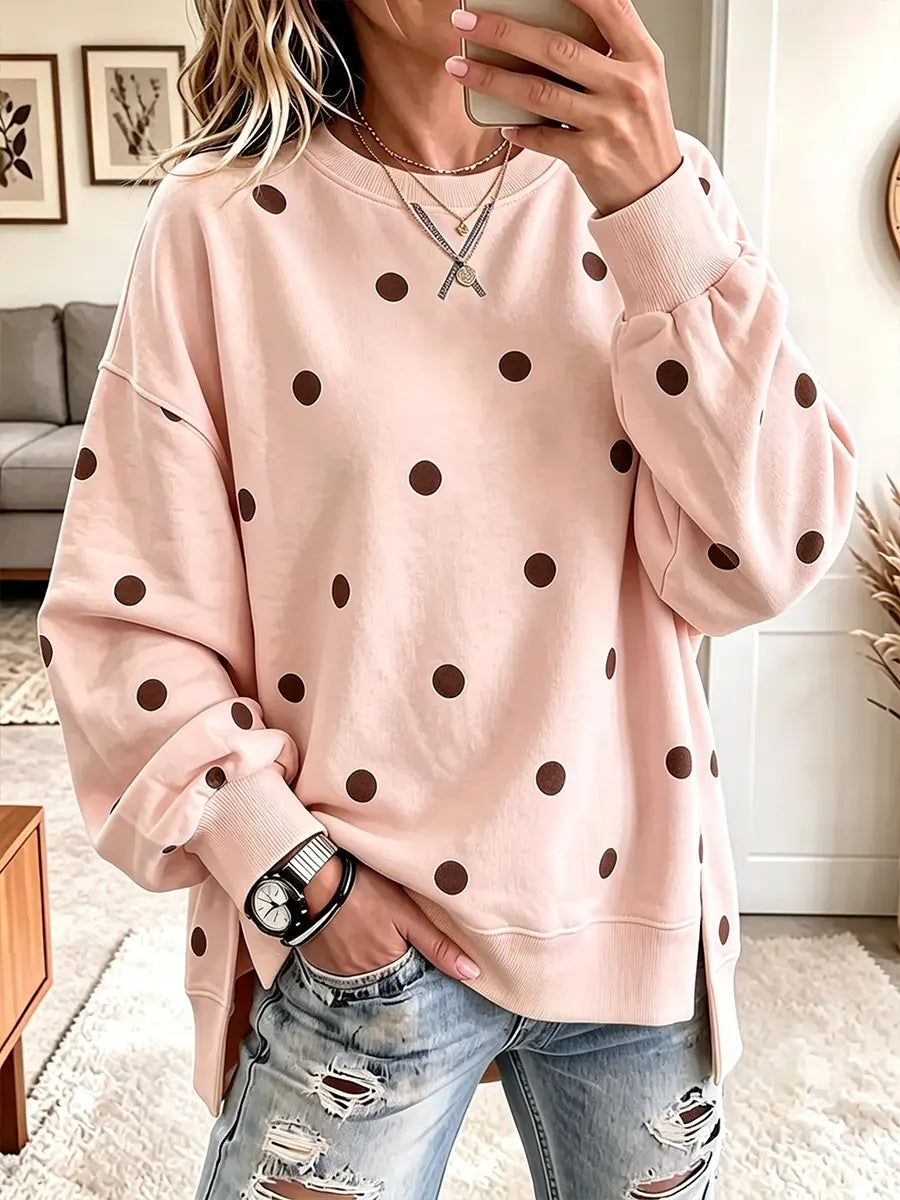 Women's Polka Dot Print Color-block Loose Sweatshirt