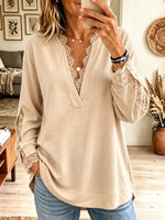 Women's Lace Trim Split V-Neck Tunic Top