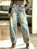 Retro Chic Leopard Art Casual Stylish High Waist Denim Pants