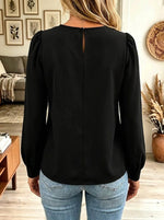 Women's 3D Floral Applique Puff Sleeve Blouse