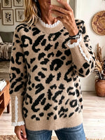Women's Leopard Print Lace Trim Knit Sweater
