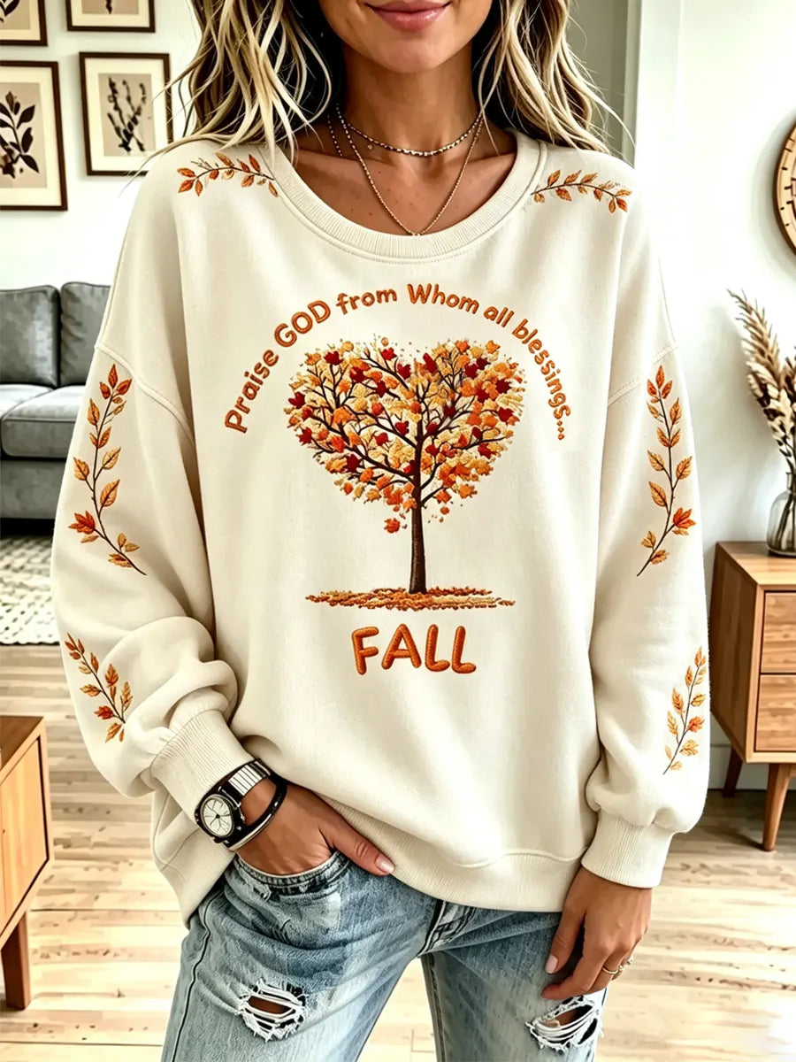 Vintage Leaf Autumn Pattern Art Casual Stylish Long Sleeve Sweatshirt