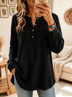 Women's Waffle Knit Button Henley Tunic Top