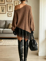 Women's Off-the-Shoulder Lace Hem Sweater Dress