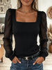 Women's Square Neck Sheer Organza Puff Sleeve Top