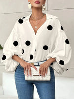 Retro Polka Dot Elegant Balloon Sleeves Art Casual Stylish Lapel Cotton Shirt