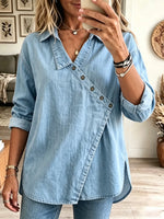 Women's Asymmetrical Button-Down Denim Tunic Shirt