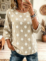 Women's Daisy Floral Textured 3/4 Sleeve Blouse