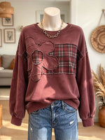 Women's Floral Plaid Patchwork Crewneck Sweatshirt