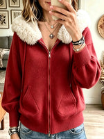 Women's Faux Fur Hooded Full-Zip Knit Cardigan
