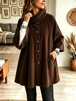 Women's Stand Collar Oversized Corduroy Poncho Coat