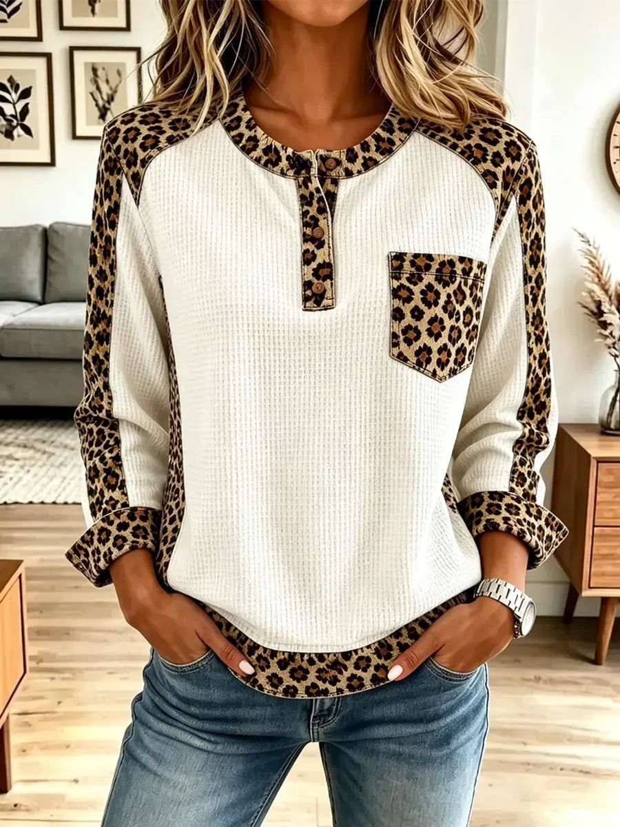 Retro Chic Leopard Pattern Art Casual Stylish Long Sleeve Shirt