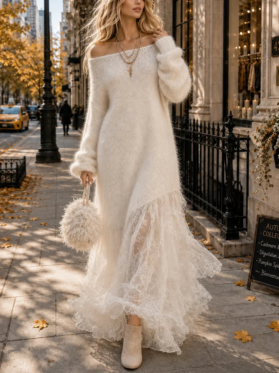 Women's Off Shoulder Fuzzy Knit Maxi Dress