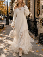 Women's Off Shoulder Fuzzy Knit Maxi Dress
