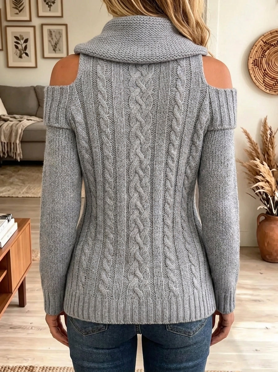 Women's Cold-Shoulder Cowl Neck Cable Knit Sweater