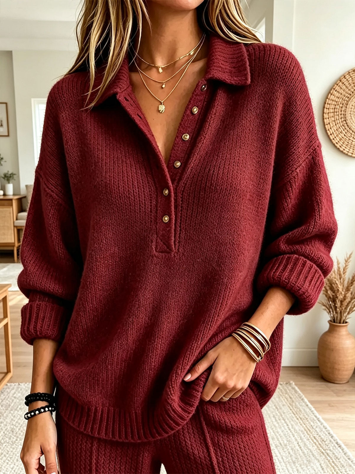 Women Boho Fringe V‑Neck Puff Long Sleeve Blouse Top