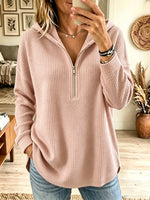 Women's Half-Zip Waffle Knit Hooded Pullover