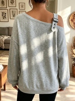 Women's One-Shoulder Buckle Strap Sweatshirt