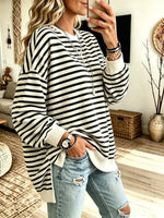 Women's Striped Color-block Loose Fit Crewneck Long-sleeve Sweatshirt