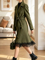 Retro Chic Lapel Wool Blend Lace Patchwork Art Casual Stylish Long Sleeve Coat