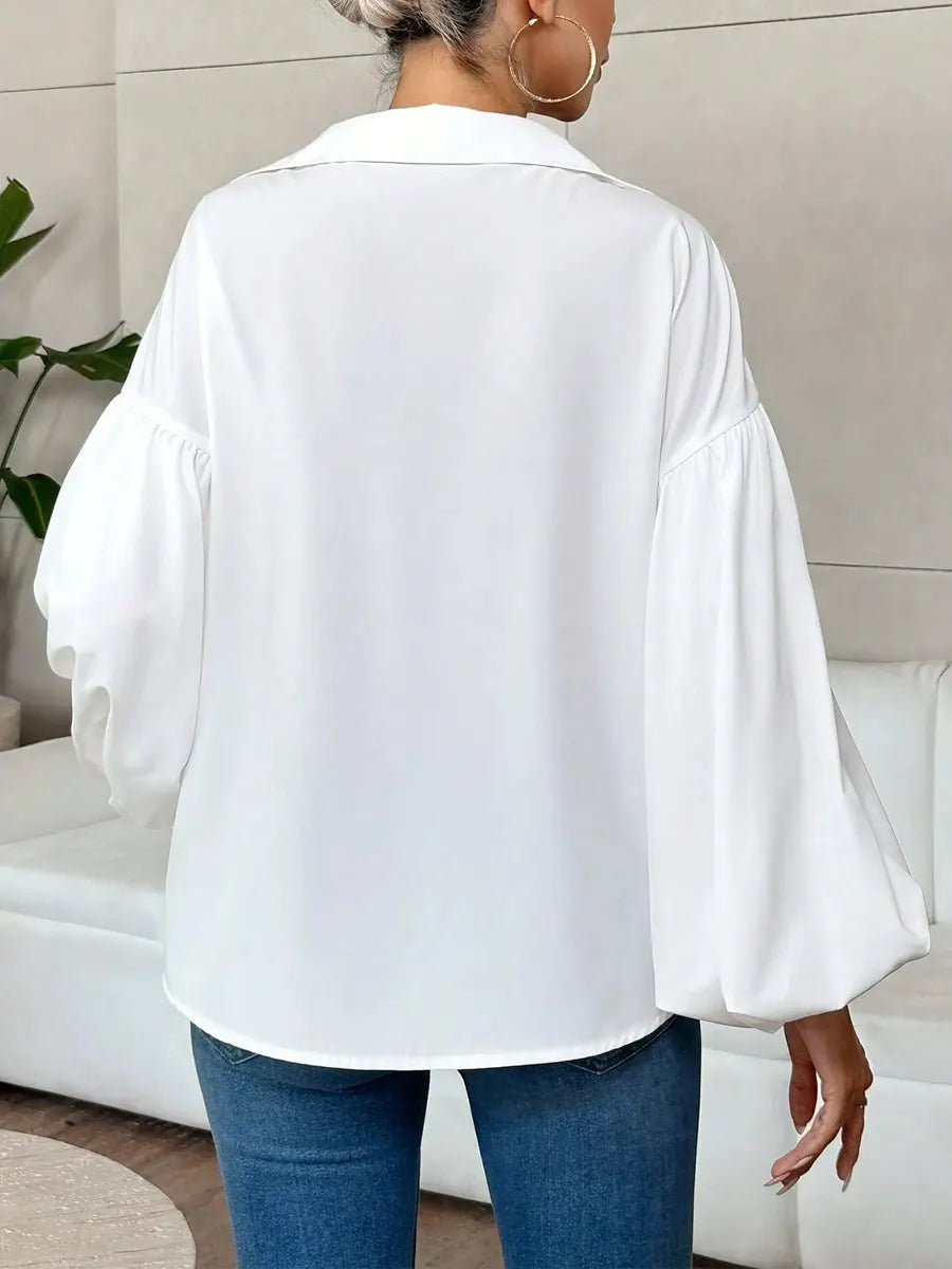 Retro Elegant Balloon Sleeves Art Casual Stylish Lapel Cotton Shirt