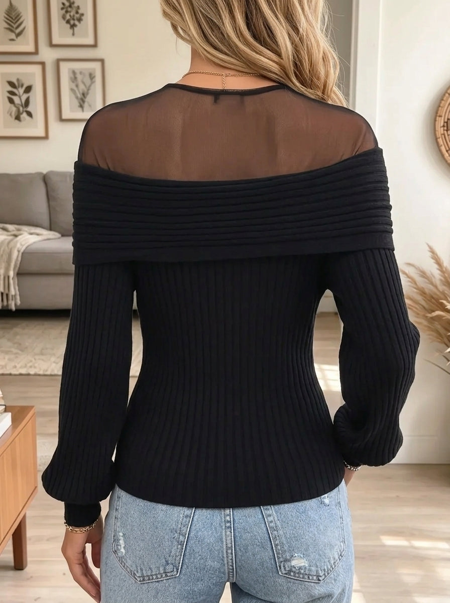 Women's Sheer Mesh Twist Off-the-Shoulder Top