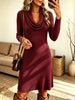 Women's Cowl Neck Ribbed Knit Sweater Dress