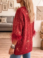 Vintage Elegant Feathers Shimmering Sweater