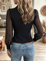 Women's Sheer Mesh Sleeve Button-Down Vest Blouse