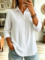 Solid Color Lapel Art Button Casual Long Sleeve Cotton Linen Shirt