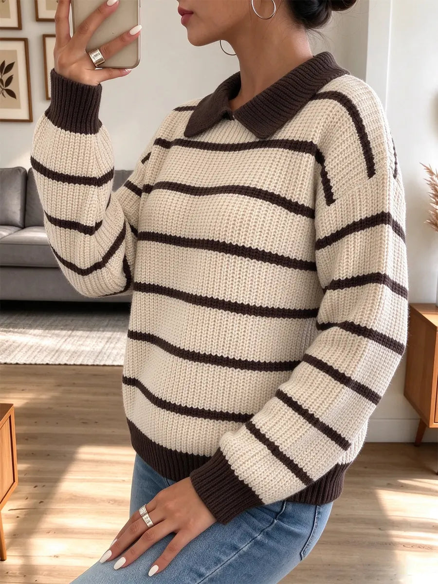 Vintage Elegant Stripe Art Casual Stylish Long Sleeve Sweater