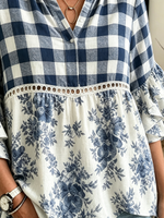 Women's Plaid Floral Tiered Blouse