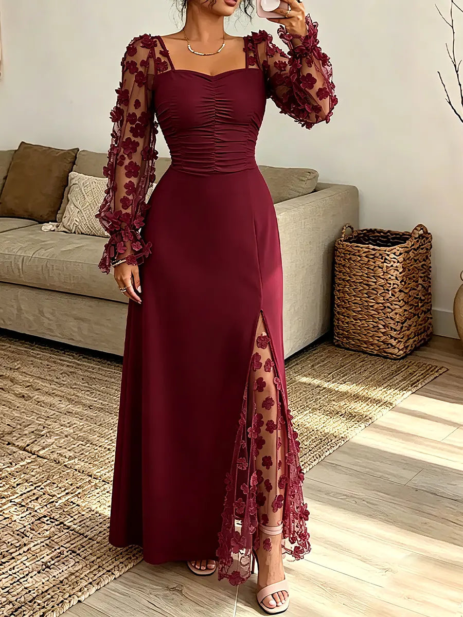 Vintage Elegant 3d Floral See-through Patchwork Cotton Dress